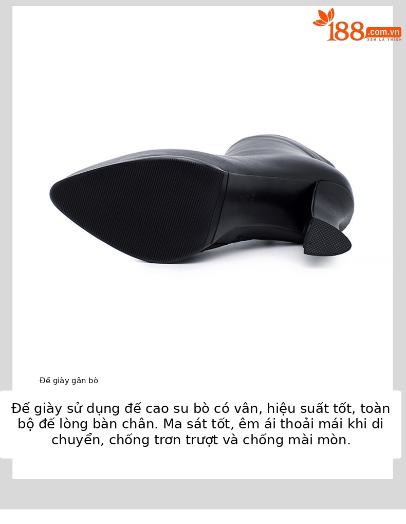 Boot nữ mũi nhọn da thật gót siêu cao 11cm đế chống nước — Lớp lót nhung đen chi tiết 4