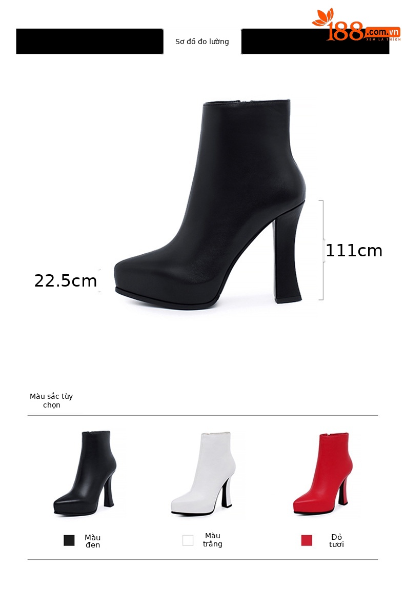 Boot nữ mũi nhọn da thật gót siêu cao 11cm đế chống nước — Lớp lót nhung đen chi tiết 2