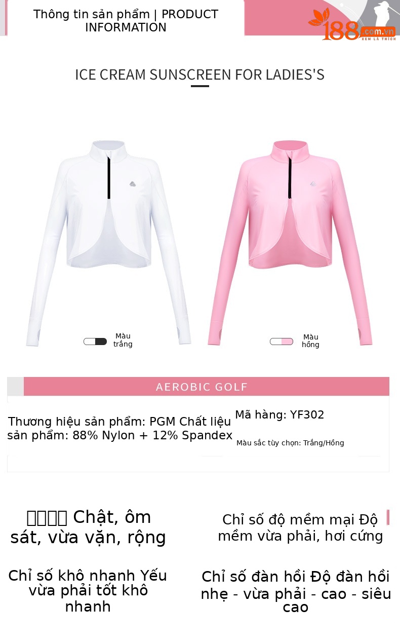 Áo chống nắng nữ cổ đứng PGM tay dài chất liệu lụa lạnh thoáng khí — YF302 Áo Chống Nắng Nữ Cổ Đứng màu trắng, YF302 Áo Chống Nắng Nữ Cổ Đứng màu hồng chi tiết 15