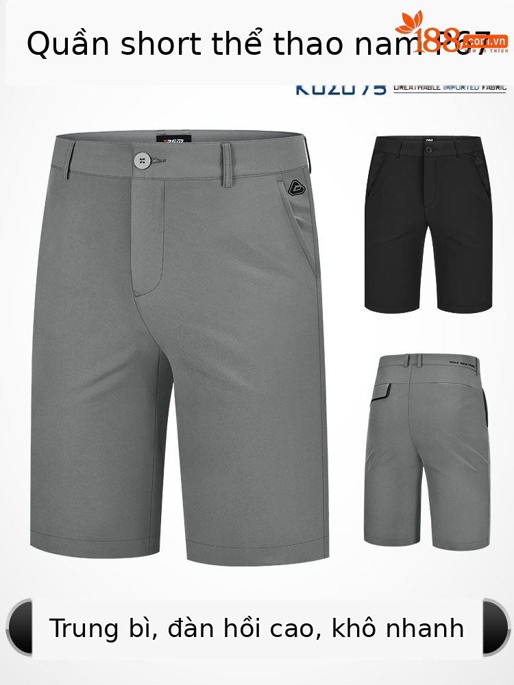 Quần short golf nam thể thao mùa hè co giãn cao thoáng khí — KUZ075 màu trơn quần short màu đen, KUZ075 màu trơn quần short màu xám