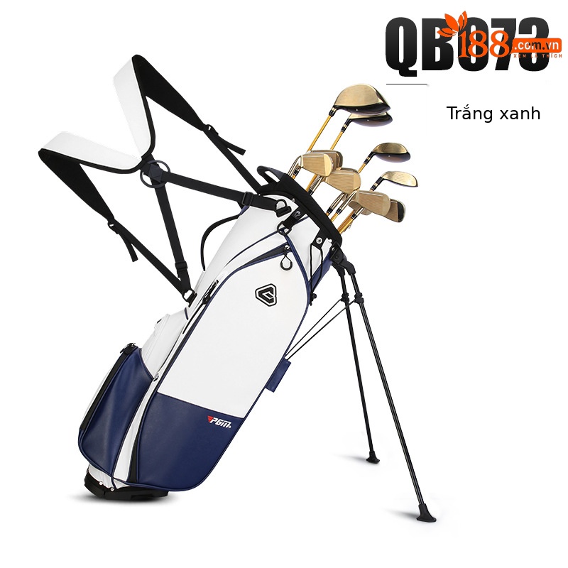 Túi đựng gậy golf PGM chống nước nhẹ có giá đỡ, dạng ba lô đeo vai, cao 130 cm — Túi QB073 màu trắng và xanh lam [không có que], Túi bóng trắng xám QB073 [không cần thanh], Túi bóng trắng đen QB073 [không có gậy]
