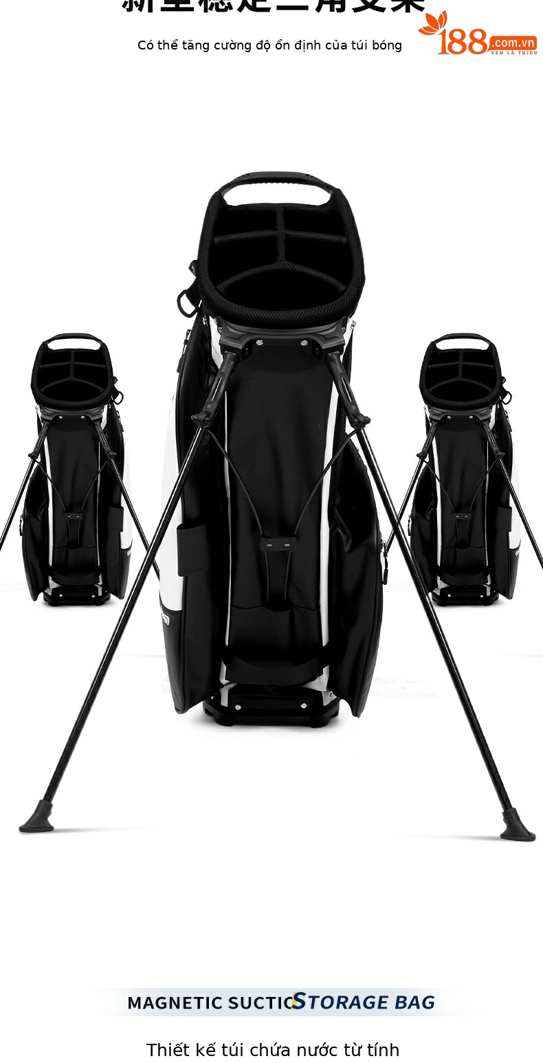 Túi đựng gậy golf PGM chống nước nhẹ có giá đỡ, dạng ba lô đeo vai, cao 130 cm — Túi QB073 màu trắng và xanh lam [không có que], Túi bóng trắng xám QB073 [không cần thanh], Túi bóng trắng đen QB073 [không có gậy] chi tiết 3