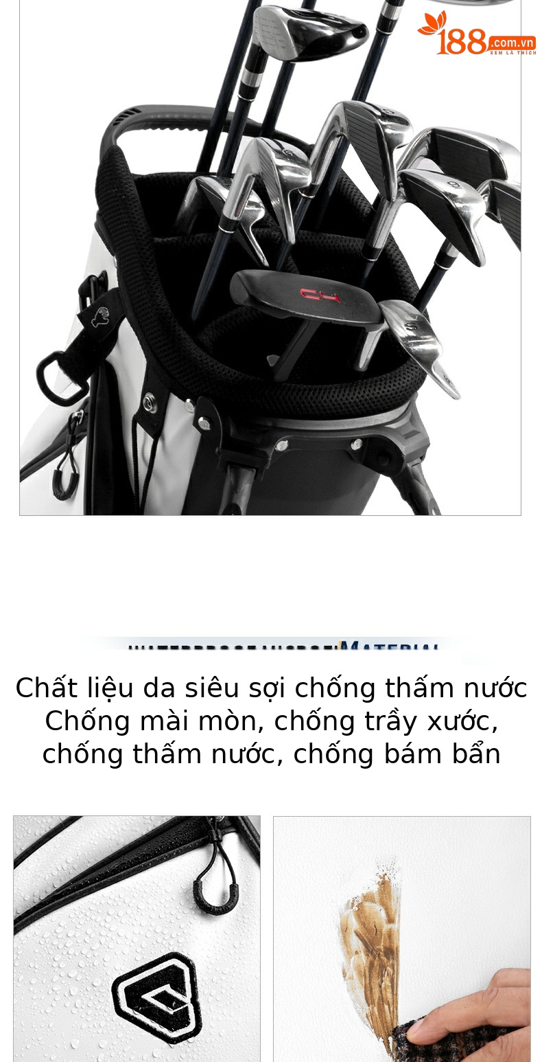 Túi đựng gậy golf PGM chống nước nhẹ có giá đỡ, dạng ba lô đeo vai, cao 130 cm — Túi QB073 màu trắng và xanh lam [không có que], Túi bóng trắng xám QB073 [không cần thanh], Túi bóng trắng đen QB073 [không có gậy] chi tiết 5