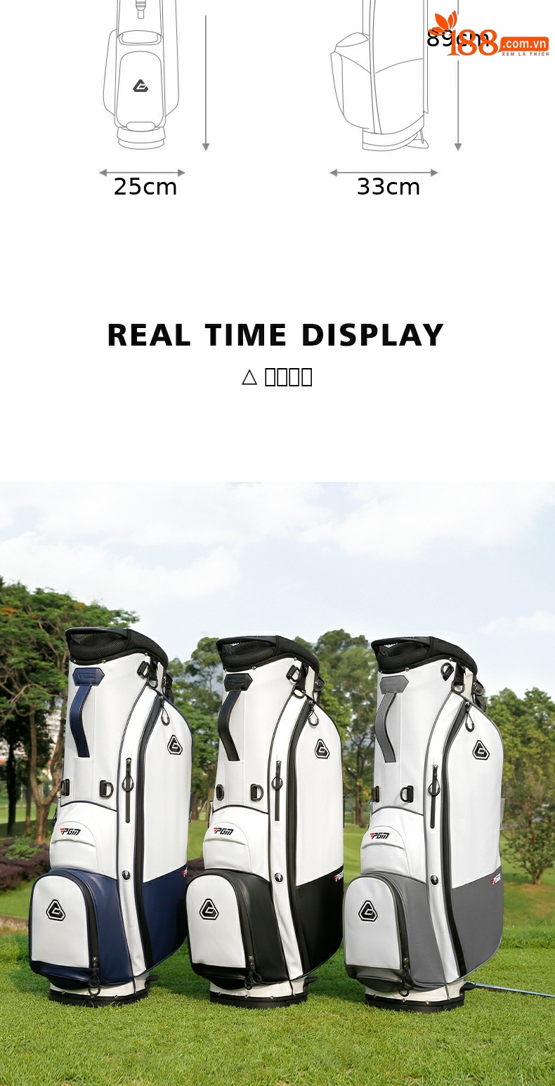 Túi đựng gậy golf PGM chống nước nhẹ có giá đỡ, dạng ba lô đeo vai, cao 130 cm — Túi QB073 màu trắng và xanh lam [không có que], Túi bóng trắng xám QB073 [không cần thanh], Túi bóng trắng đen QB073 [không có gậy] chi tiết 7