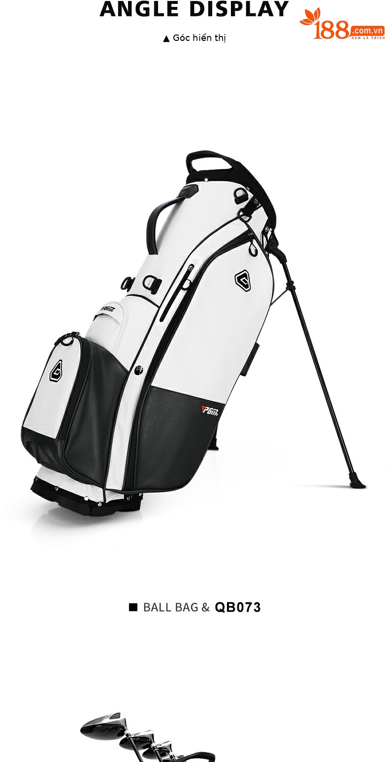 Túi đựng gậy golf PGM chống nước nhẹ có giá đỡ, dạng ba lô đeo vai, cao 130 cm — Túi QB073 màu trắng và xanh lam [không có que], Túi bóng trắng xám QB073 [không cần thanh], Túi bóng trắng đen QB073 [không có gậy] chi tiết 10