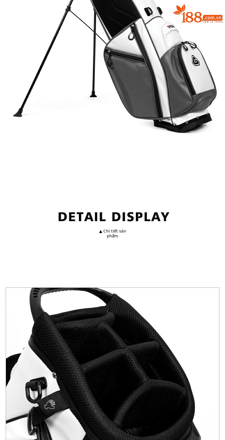 Túi đựng gậy golf PGM chống nước nhẹ có giá đỡ, dạng ba lô đeo vai, cao 130 cm — Túi QB073 màu trắng và xanh lam [không có que], Túi bóng trắng xám QB073 [không cần thanh], Túi bóng trắng đen QB073 [không có gậy] chi tiết 14