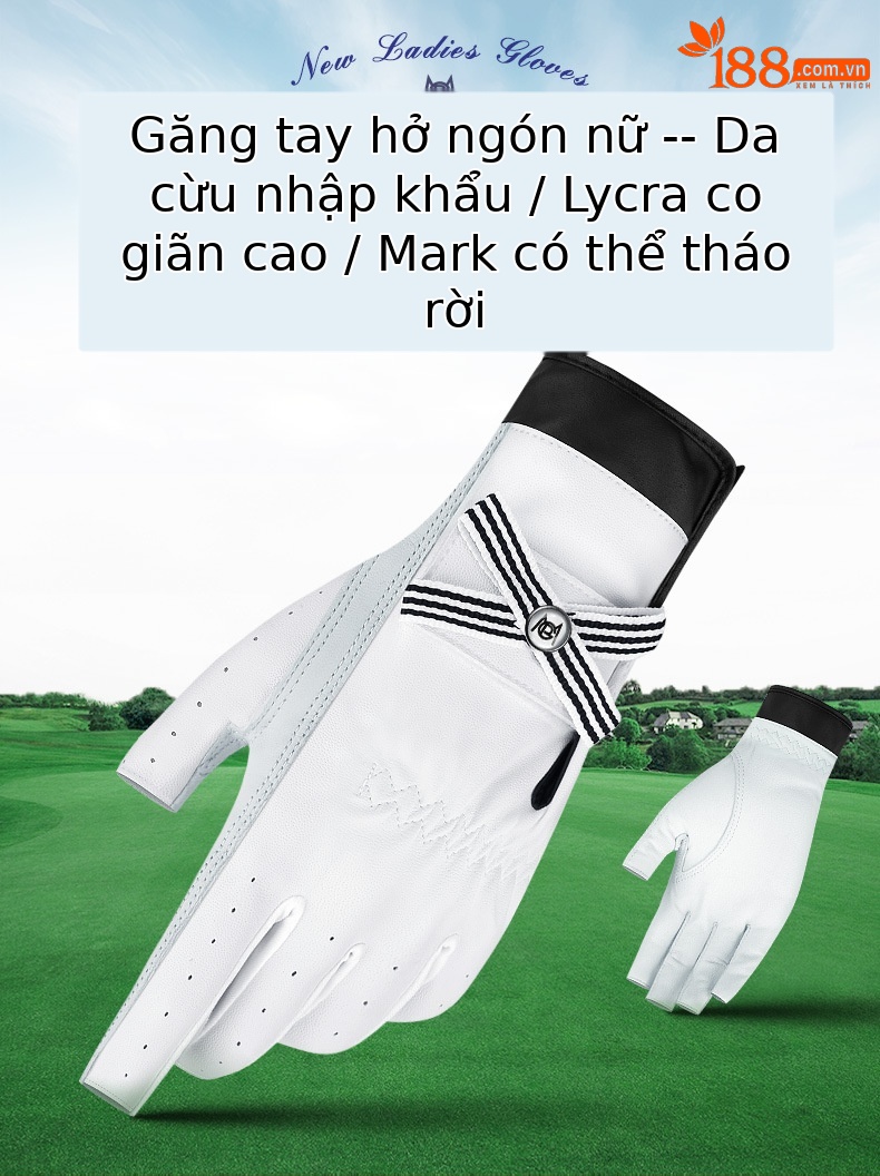 Găng tay chơi gôn nữ PGM da cừu chống trượt Velcro — Găng Tay Nơ Nữ ST027, Găng Tay Nơ Nữ ST030 (Ngón Tay hở) chi tiết 2