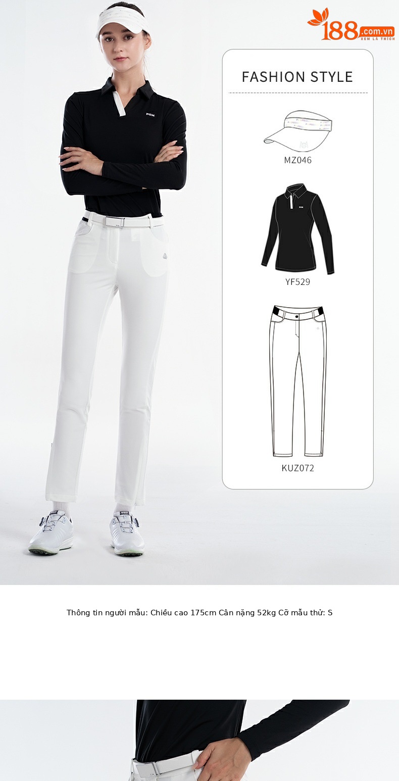 Quần tây nữ golf PGM dài 9 phân co giãn mùa hè — Kuz072-quần chín tấc màu trắng, Kuz072-quần chín tấc Màu Đỏ, Kuz072-quần chín tấc màu xanh nước ngoài, KUZ072 quần chín phân màu đen chi tiết 9