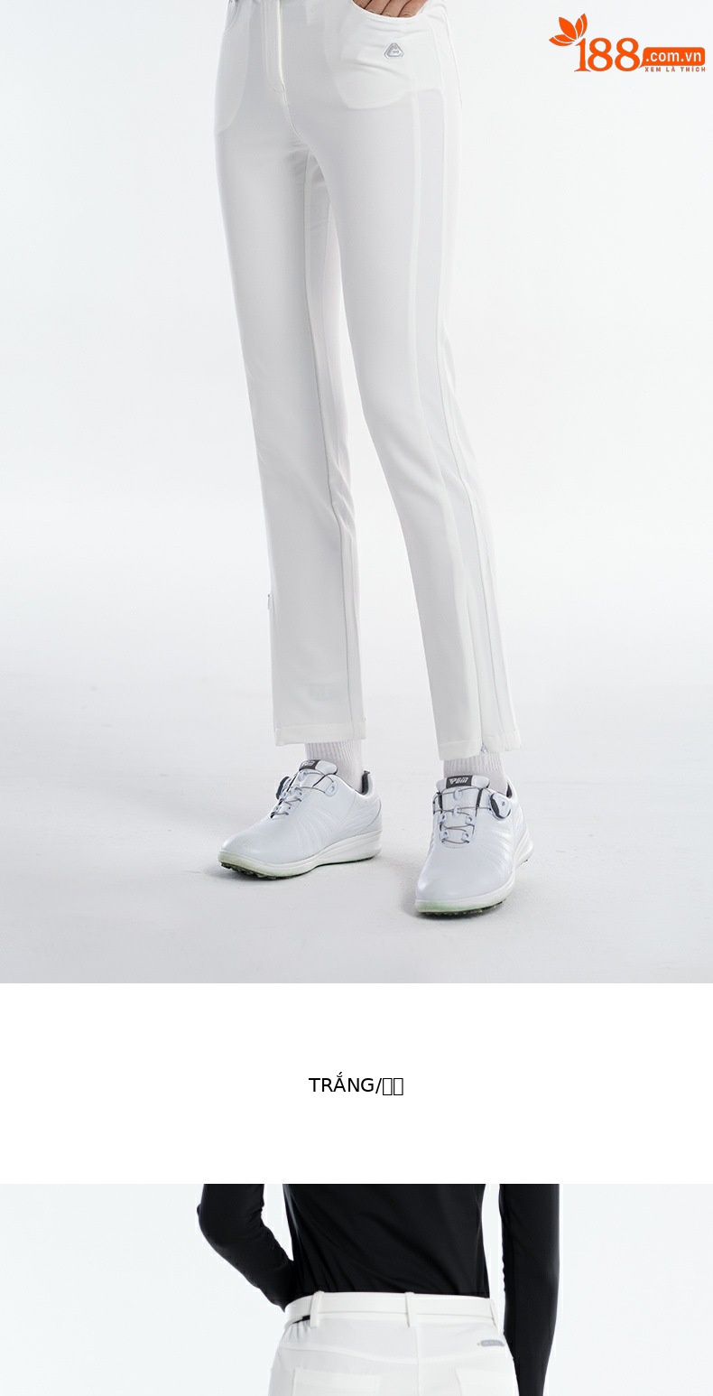 Quần tây nữ golf PGM dài 9 phân co giãn mùa hè — Kuz072-quần chín tấc màu trắng, Kuz072-quần chín tấc Màu Đỏ, Kuz072-quần chín tấc màu xanh nước ngoài, KUZ072 quần chín phân màu đen chi tiết 10