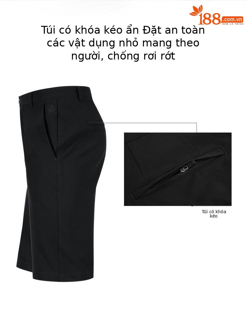 Quần short golf nam PGM vải co giãn cao thoáng khí — Quần short nam màu trơn KUZ077 màu đen, Quần short nam màu trơn KUZ077 màu xanh nước ngoài chi tiết 2