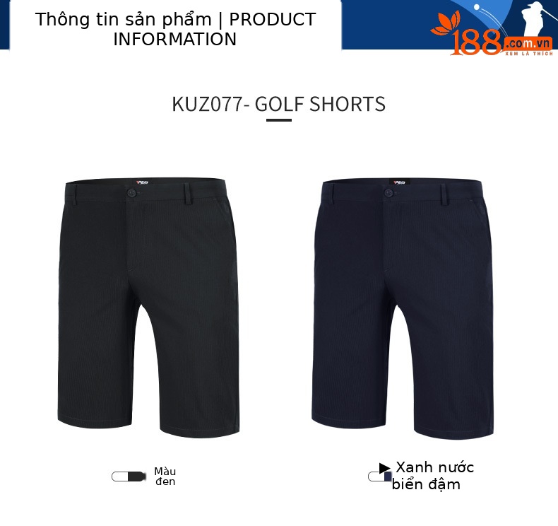 Quần short golf nam PGM vải co giãn cao thoáng khí — Quần short nam màu trơn KUZ077 màu đen, Quần short nam màu trơn KUZ077 màu xanh nước ngoài chi tiết 4