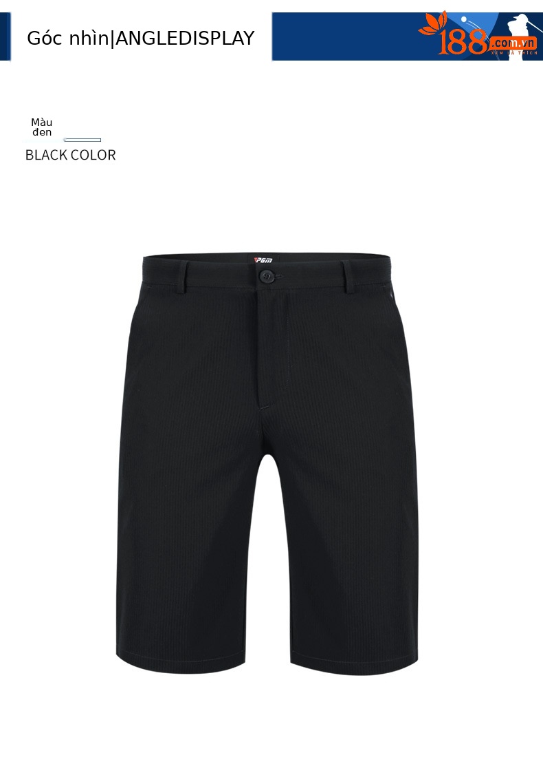 Quần short golf nam PGM vải co giãn cao thoáng khí — Quần short nam màu trơn KUZ077 màu đen, Quần short nam màu trơn KUZ077 màu xanh nước ngoài chi tiết 5