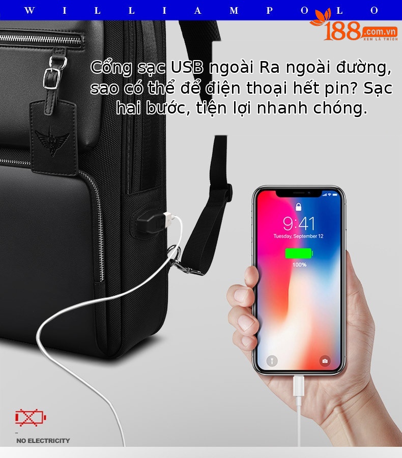 Ba lô Paul đa năng nam du lịch công sở chống trộm, kèm ngăn laptop 15.6 inch chi tiết 7