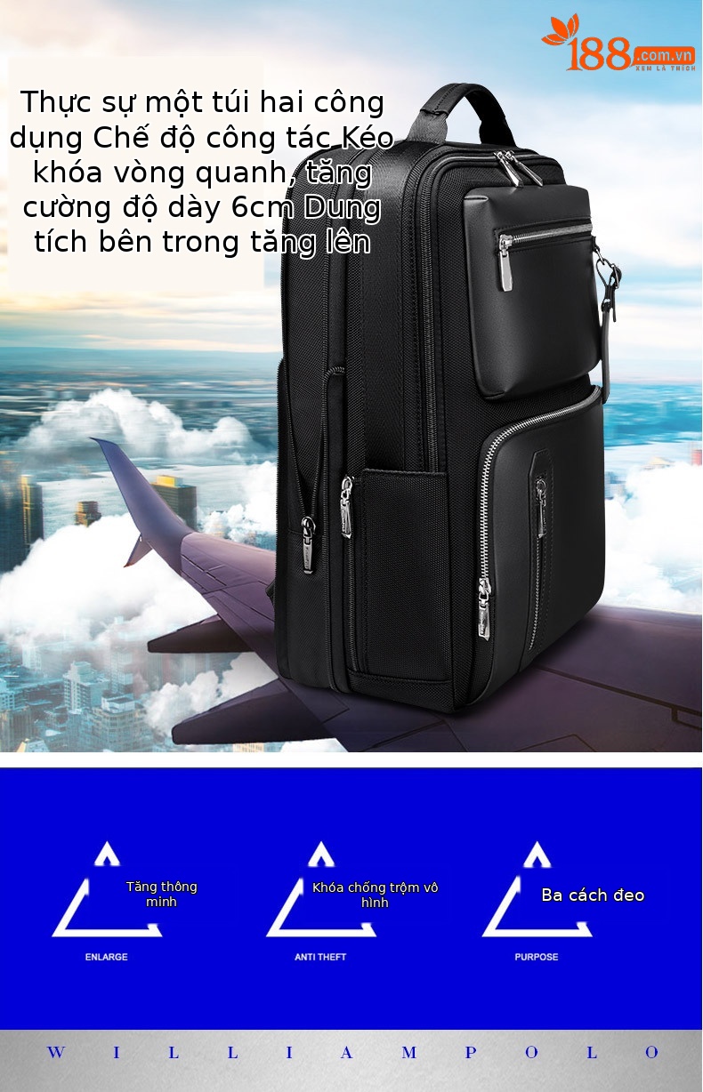 Ba lô Paul đa năng nam du lịch công sở chống trộm, kèm ngăn laptop 15.6 inch chi tiết 4