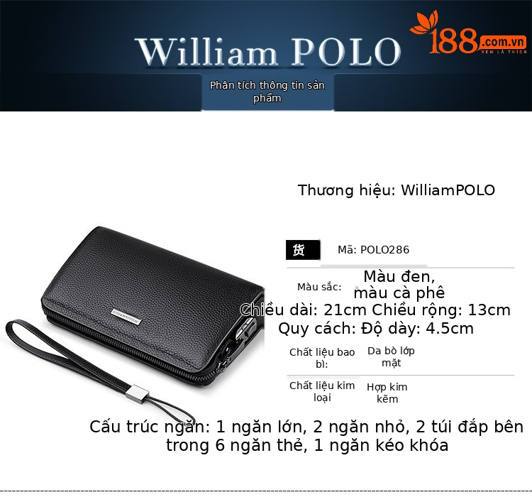 Ví cầm tay nam da thật khóa mật khẩu Emperor Paul – clutch da cao cấp nhiều ngăn chi tiết 2