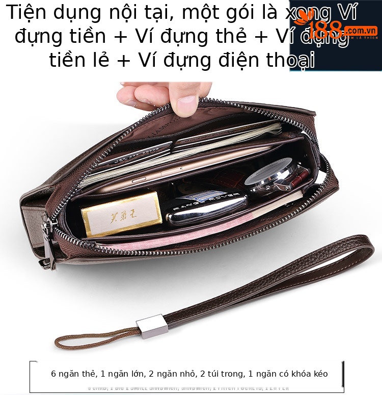 Ví cầm tay nam da thật khóa mật khẩu Emperor Paul – clutch da cao cấp nhiều ngăn chi tiết 4