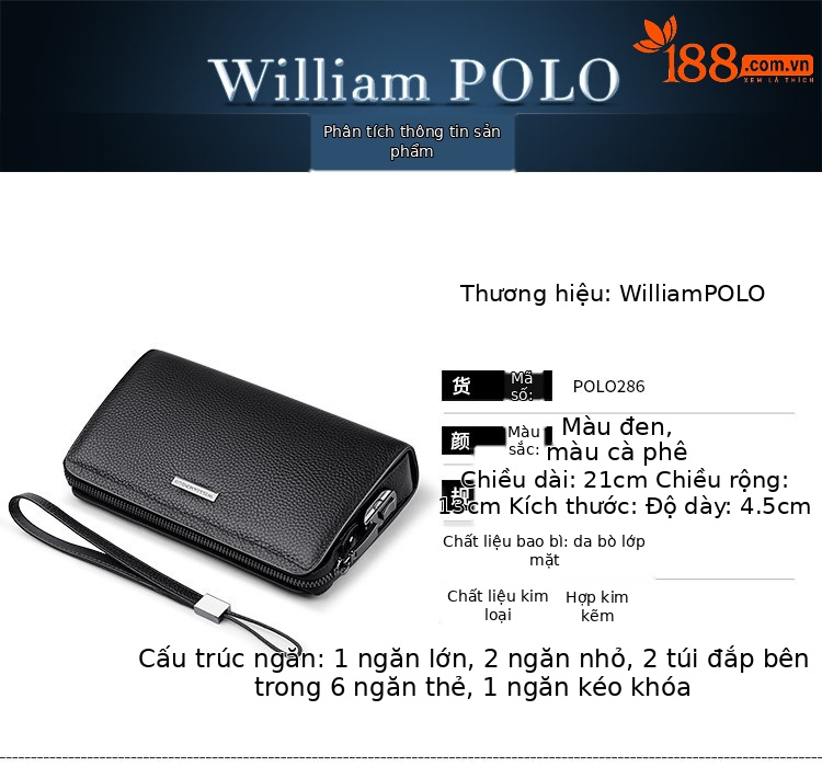 Ví cầm tay nam da thật khóa mật khẩu Emperor Paul – clutch da cao cấp nhiều ngăn chi tiết 20