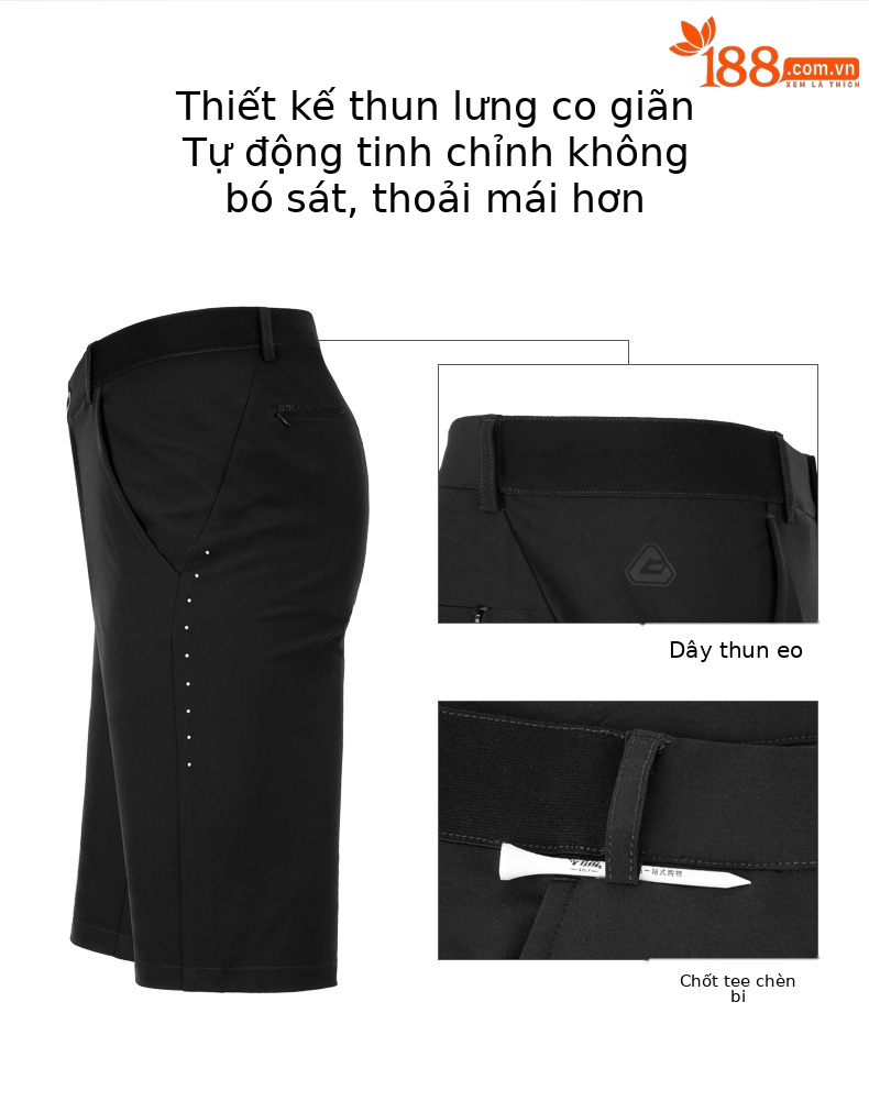 Quần short golf nam PGM ống giữa co giãn thoáng khí — KUZ076 màu xám, KUZ076 màu trắng, KUZ076 màu đen chi tiết 2