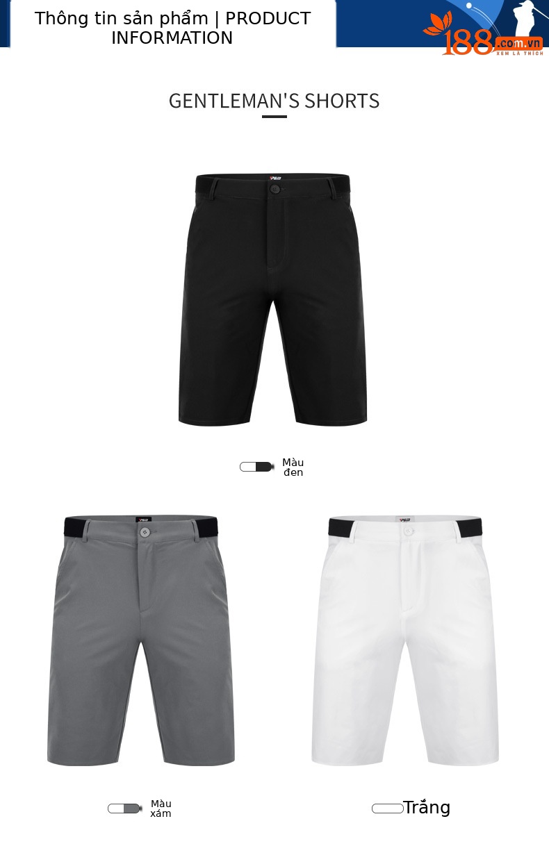 Quần short golf nam PGM ống giữa co giãn thoáng khí — KUZ076 màu xám, KUZ076 màu trắng, KUZ076 màu đen chi tiết 4