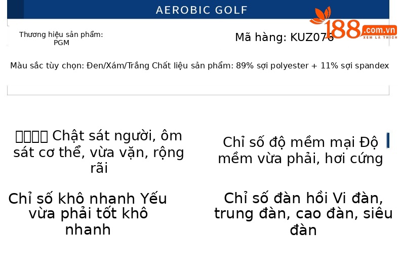 Quần short golf nam PGM ống giữa co giãn thoáng khí — KUZ076 màu xám, KUZ076 màu trắng, KUZ076 màu đen chi tiết 5