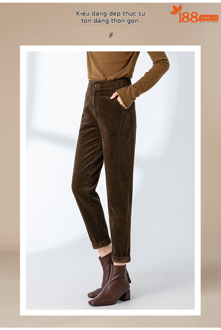 Quần culottes nữ ống rộng nhung kẻ dáng harem — Màu đen chi tiết 1