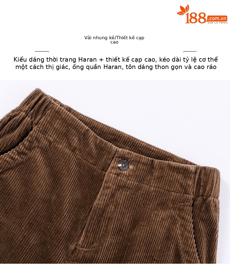 Quần culottes nữ ống rộng nhung kẻ dáng harem — Màu đen chi tiết 2