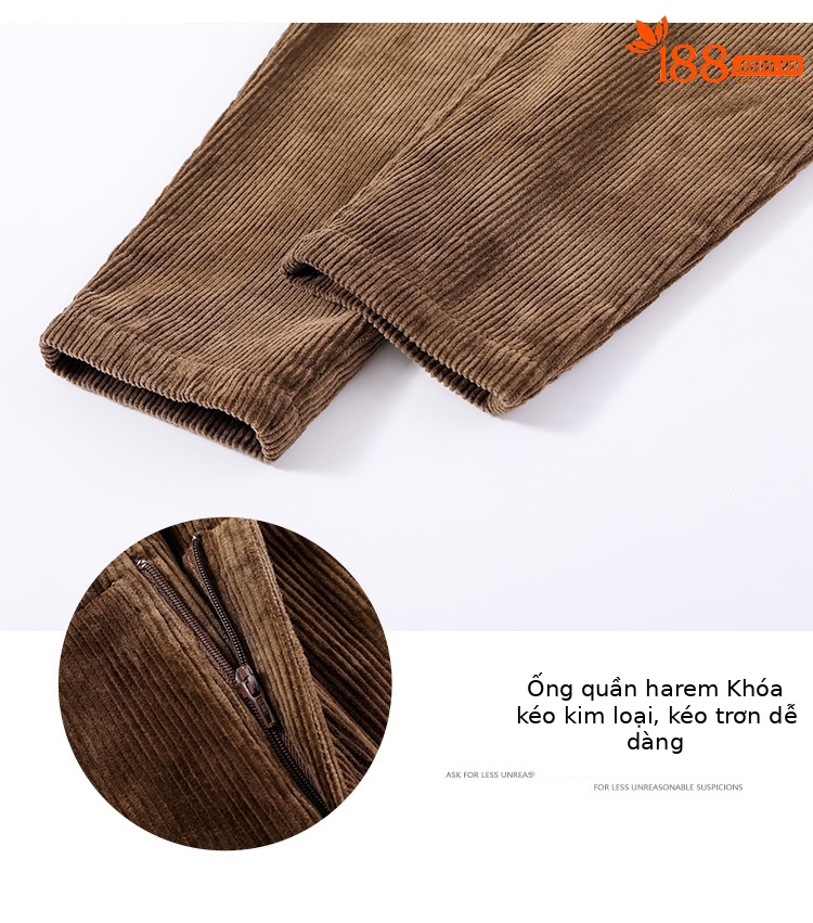 Quần culottes nữ ống rộng nhung kẻ dáng harem — Màu đen chi tiết 3