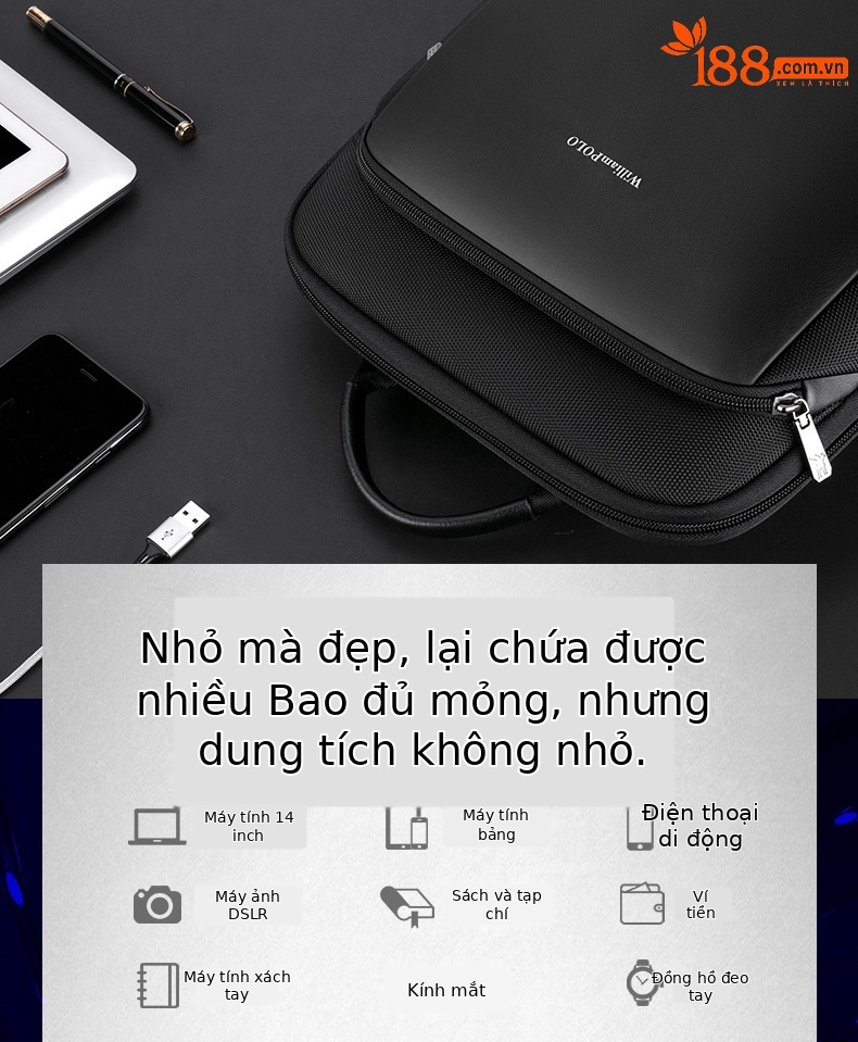 Ba lô nam thể thao ngoài trời mỏng nhẹ đựng laptop 14 inch chi tiết 4