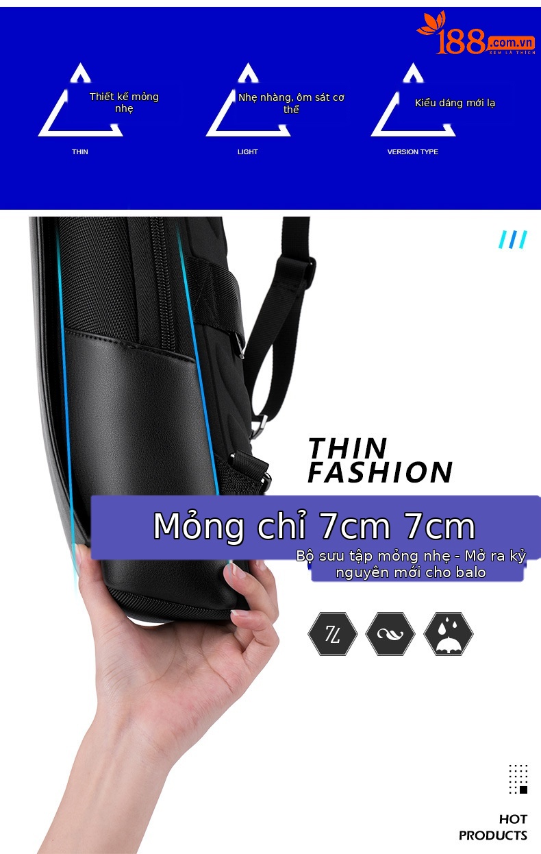 Ba lô nam thể thao ngoài trời mỏng nhẹ đựng laptop 14 inch chi tiết 2