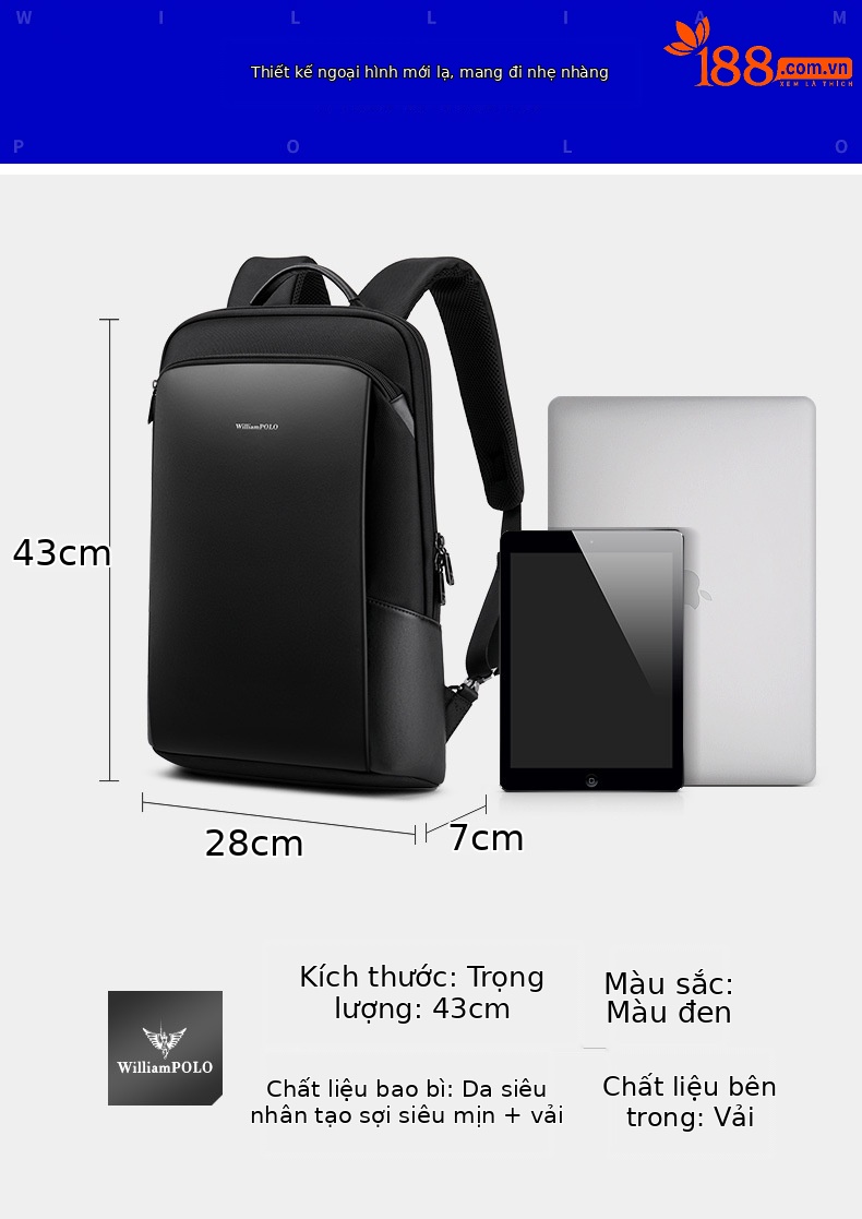 Ba lô nam thể thao ngoài trời mỏng nhẹ đựng laptop 14 inch chi tiết 9
