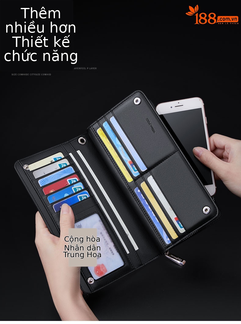 Ví dài nam da đa năng chống trộm dung lượng lớn nhiều ngăn thẻ chi tiết 3