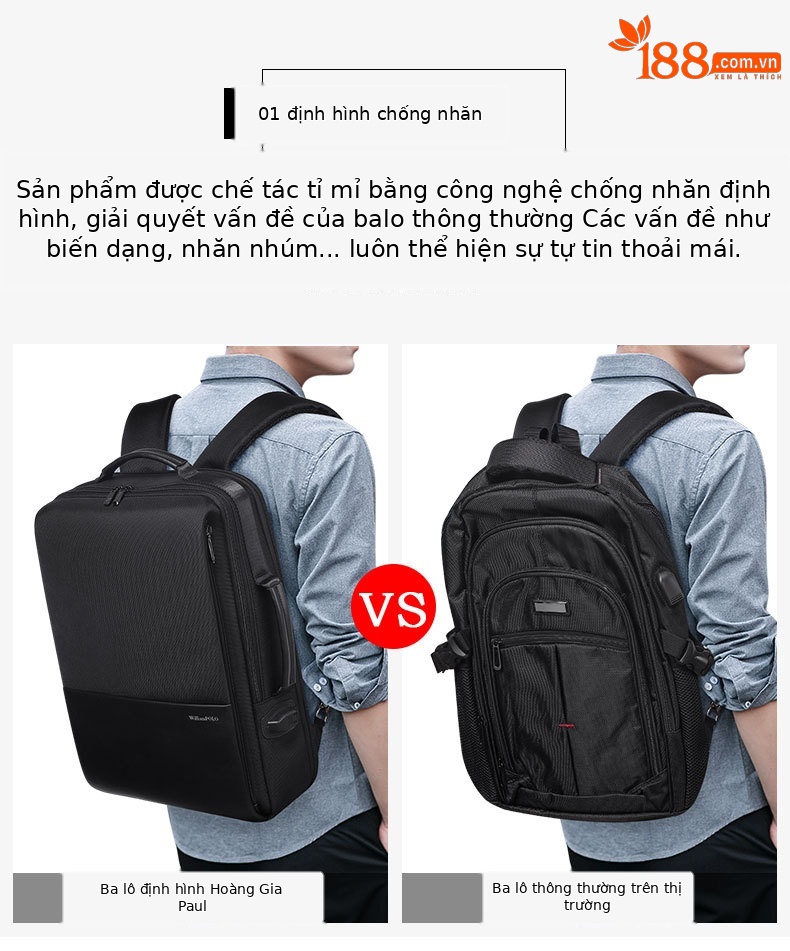 Ba lô Emperor Paul nam chống thấm dung tích lớn đựng laptop 17 inch chi tiết 4