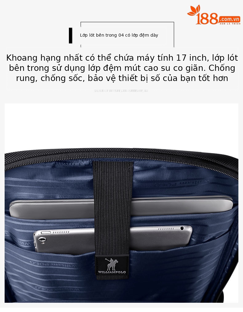 Ba lô Emperor Paul nam chống thấm dung tích lớn đựng laptop 17 inch chi tiết 9