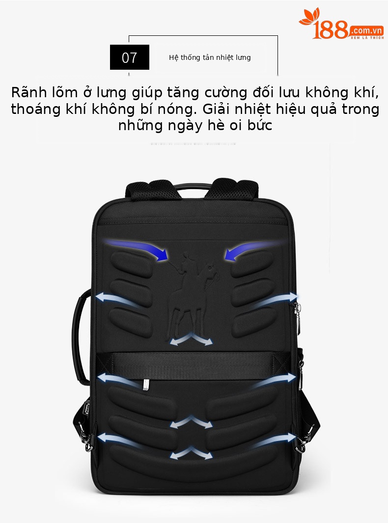 Ba lô Emperor Paul nam chống thấm dung tích lớn đựng laptop 17 inch chi tiết 12