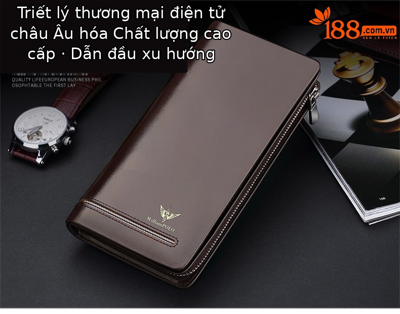 Ví da nam dài đa năng có khóa kéo chống trộm Emperor Paul chi tiết 2