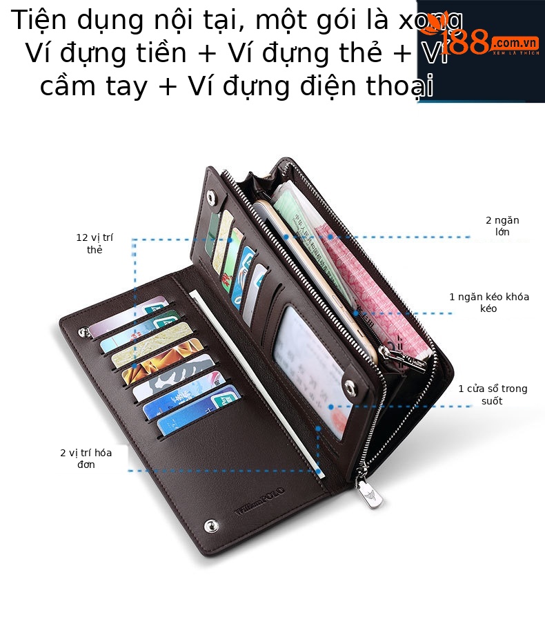 Ví da nam dài đa năng có khóa kéo chống trộm Emperor Paul chi tiết 5