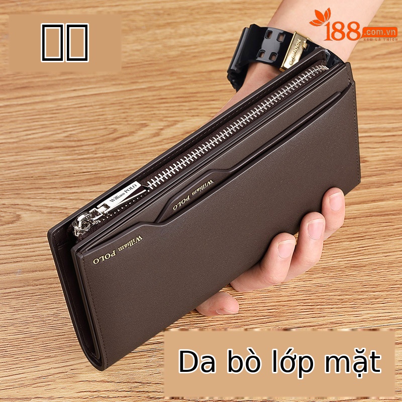 Ví da bò nam cao cấp Hoàng Đế Paul dáng dài nhiều khe thẻ phong cách Hàn Quốc