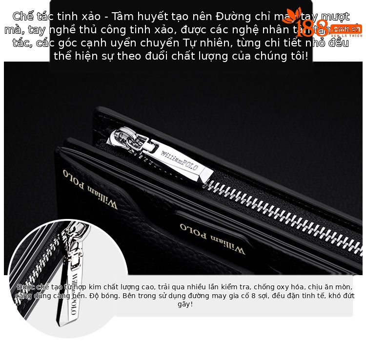 Ví da bò nam cao cấp Hoàng Đế Paul dáng dài nhiều khe thẻ phong cách Hàn Quốc chi tiết 6