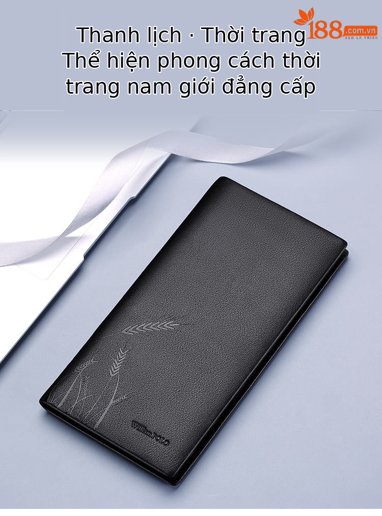 Ví da bò Emperor Paul cho nam, kiểu dài nhiều khe thẻ, phong cách thời trang chi tiết 1