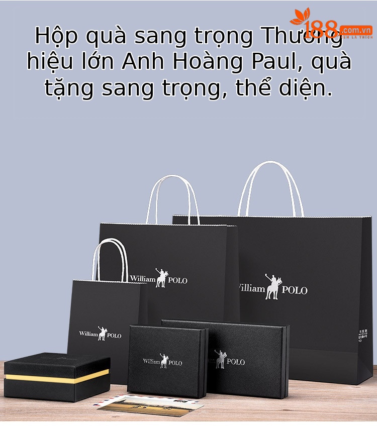 Ví da bò Emperor Paul cho nam, kiểu dài nhiều khe thẻ, phong cách thời trang chi tiết 4