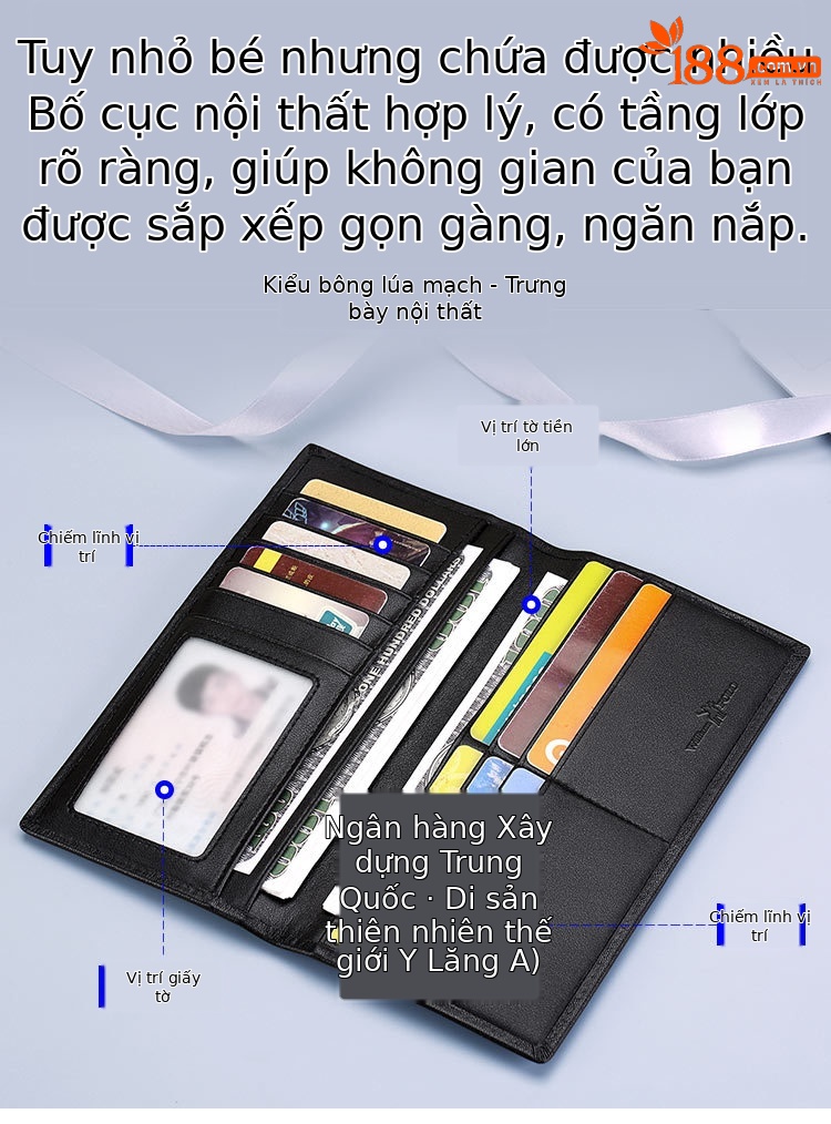 Ví da bò Emperor Paul cho nam, kiểu dài nhiều khe thẻ, phong cách thời trang chi tiết 5