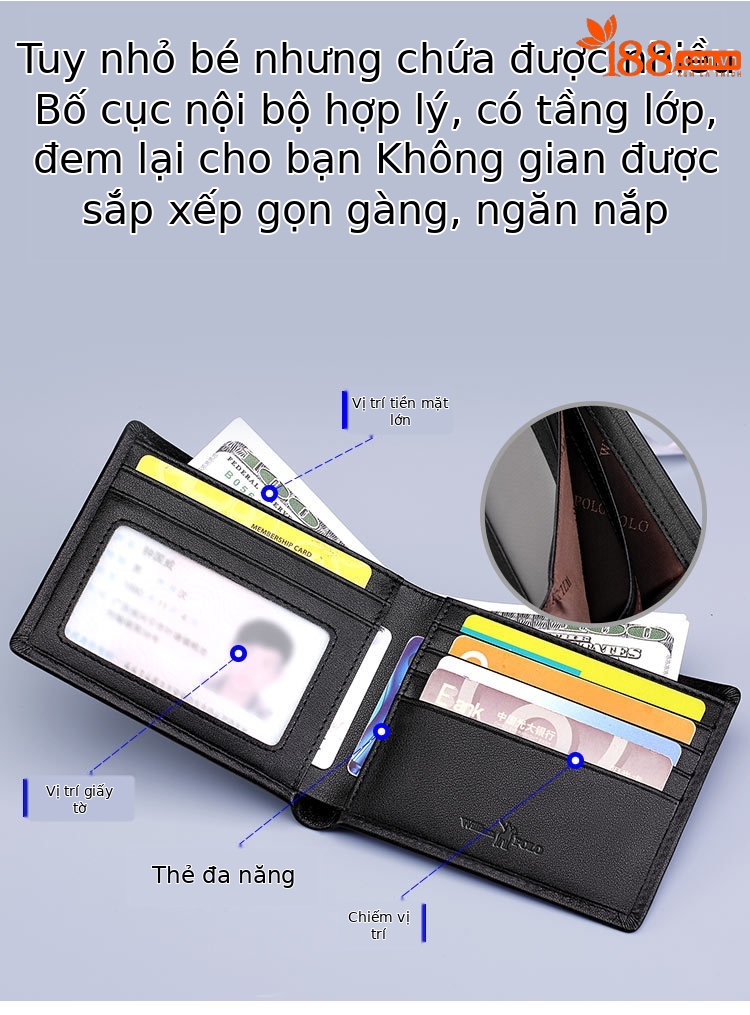 Ví da bò Emperor Paul cho nam, kiểu dài nhiều khe thẻ, phong cách thời trang chi tiết 22