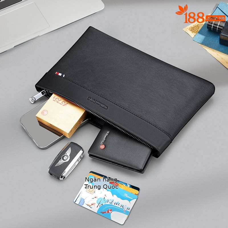 Túi clutch nam da bò thật phong cách doanh nhân, kiểu phong bì cầm tay, gọn nhẹ