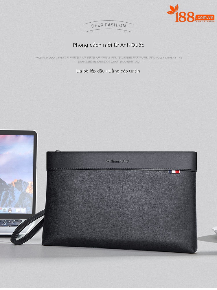 Túi clutch nam da bò thật phong cách doanh nhân, kiểu phong bì cầm tay, gọn nhẹ chi tiết 1