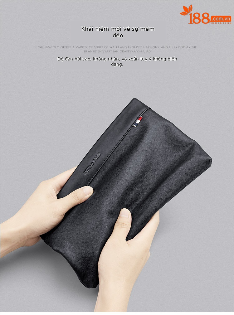 Túi clutch nam da bò thật phong cách doanh nhân, kiểu phong bì cầm tay, gọn nhẹ chi tiết 4