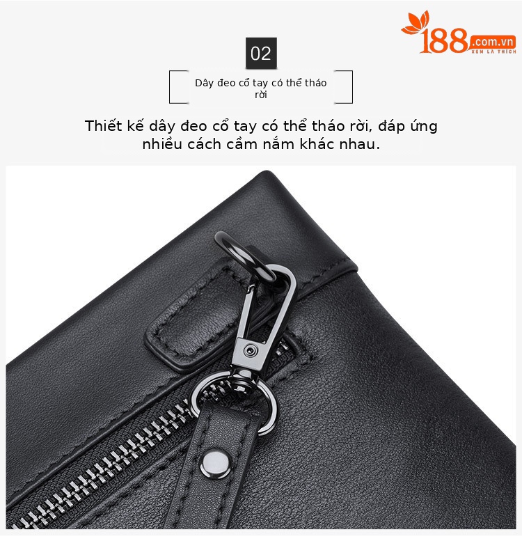 Túi clutch nam da bò thật phong cách doanh nhân, kiểu phong bì cầm tay, gọn nhẹ chi tiết 6