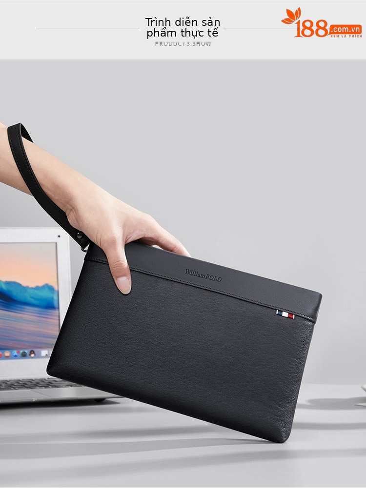 Túi clutch nam da bò thật phong cách doanh nhân, kiểu phong bì cầm tay, gọn nhẹ chi tiết 13