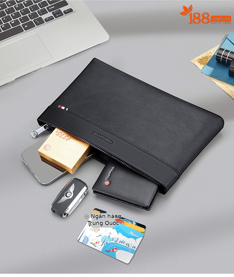 Túi clutch nam da bò thật phong cách doanh nhân, kiểu phong bì cầm tay, gọn nhẹ chi tiết 15