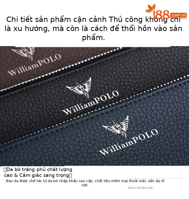 Ví da bò dài nam nhiều khe thẻ Hoàng Đế Paul chi tiết 7