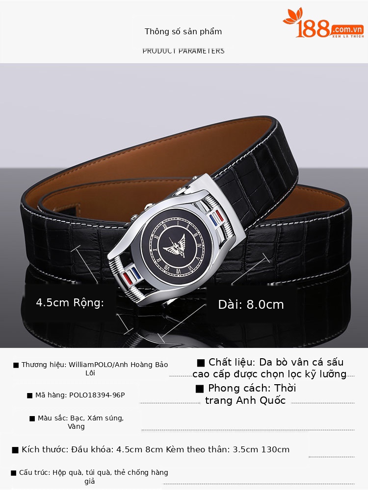 Thắt lưng da nam khóa tự động phong cách Hàn Quốc da bò cá tính dễ phối — 120cm, 130cm, 100cm, 110cm chi tiết 8